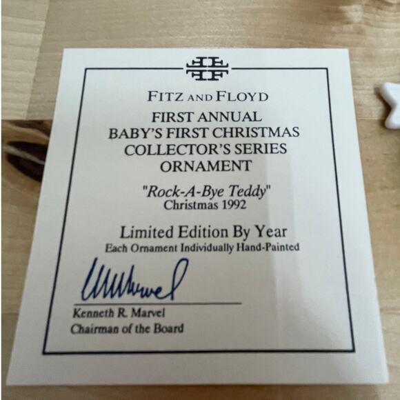 Fitz & Floyd "Rock-A-Bye-Teddy" Baby's 1st Christmas Ornament 1992 With Box - Picture 7 of 9